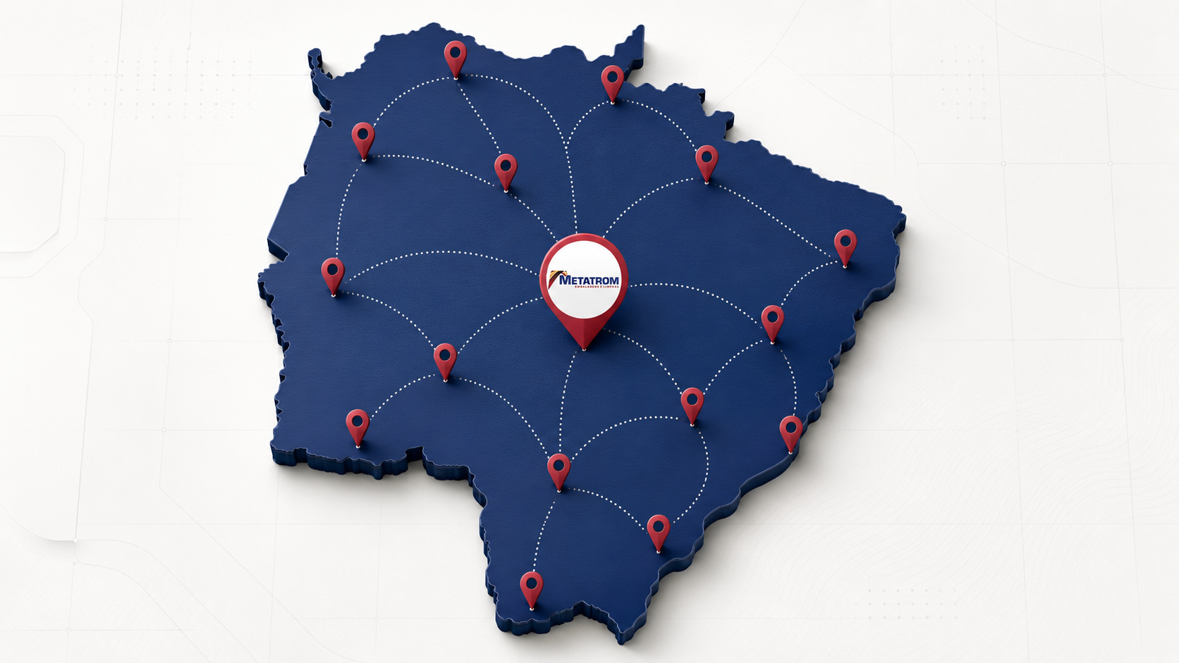 Mapa de Mato Grosso do Sul representando a cobertura de entrega da Metatrom em todo o estado