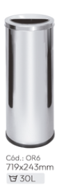 Lix Aço Inox C/ Aro Meia Lua 30L