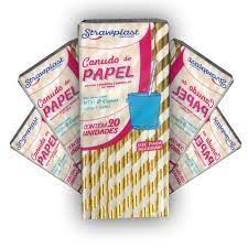 Canudo Papel Listrado Dourado 5MM 20UN